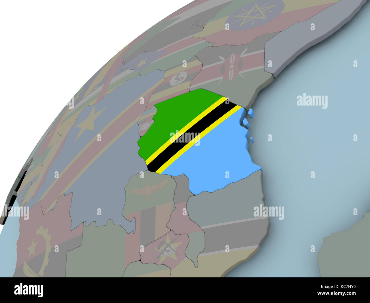 Tanzania on political globe with embedded flags. 3D illustration Stock ...
