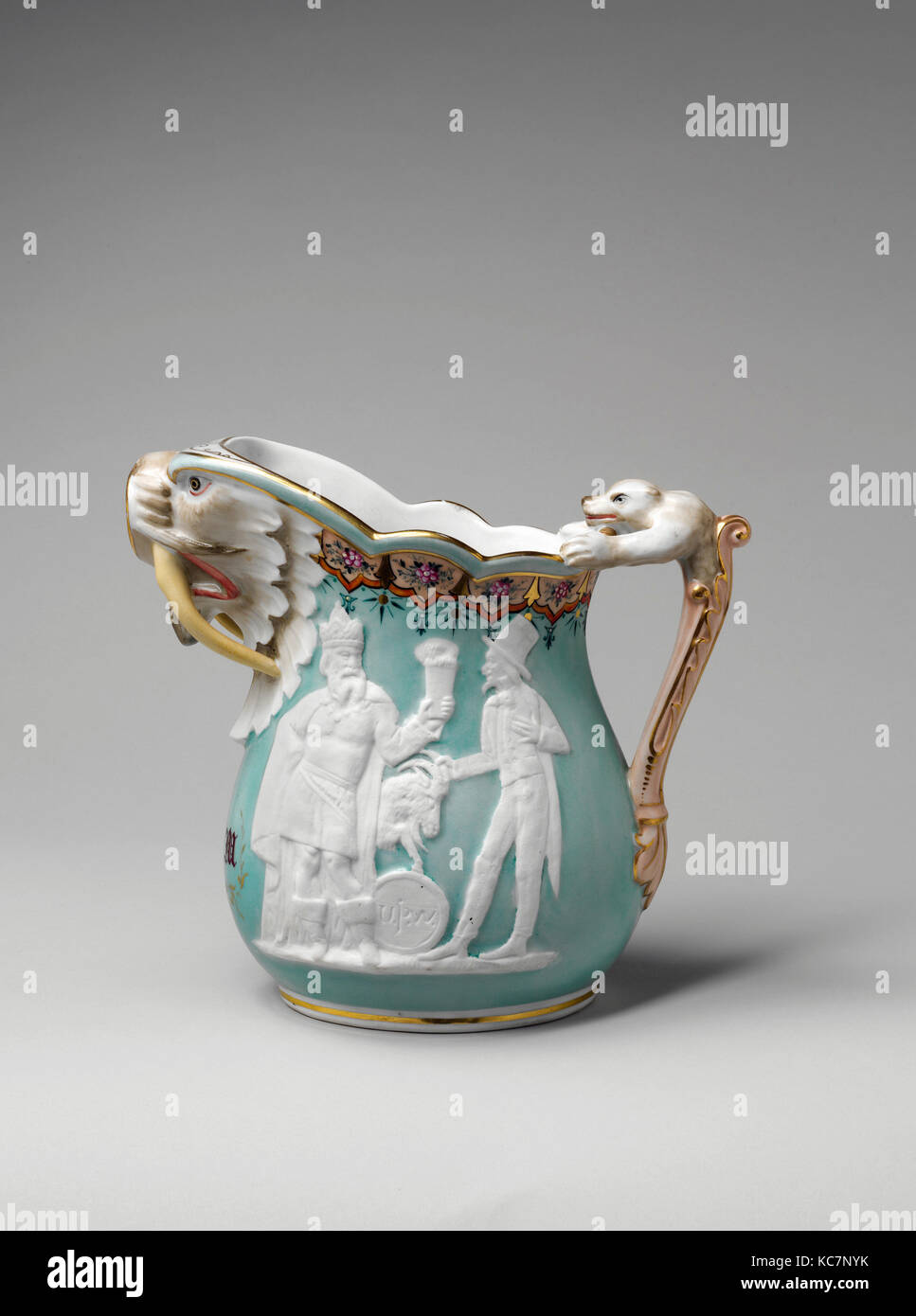 Pitcher, 1875–85, Made in Brooklyn, New York, United States, American, Porcelain, H. 9 1/2 in. (24.1 cm); W. 10 1/2 in. (26.7 Stock Photo