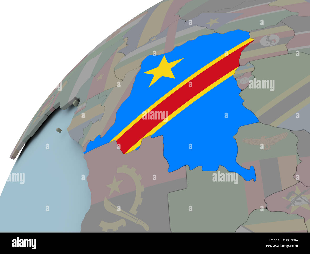 Democratic Republic of Congo on political globe with embedded flags. 3D ...