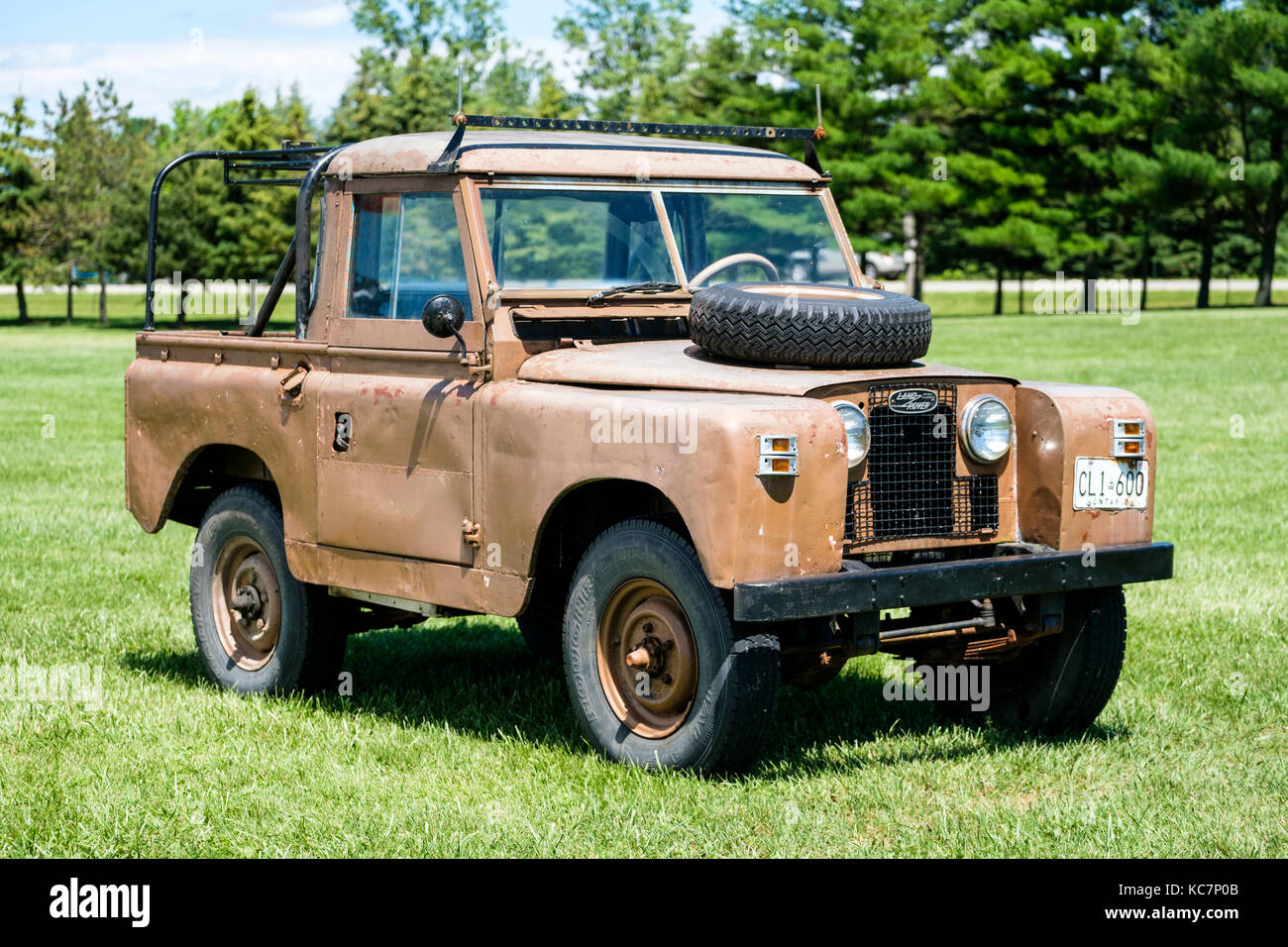 Old Land Rover Series IIa, Series 2a, Series 2, 88, pick-up truck, 4x4 all-terrain vehicle, modified, front view, 1960s Stock Photo