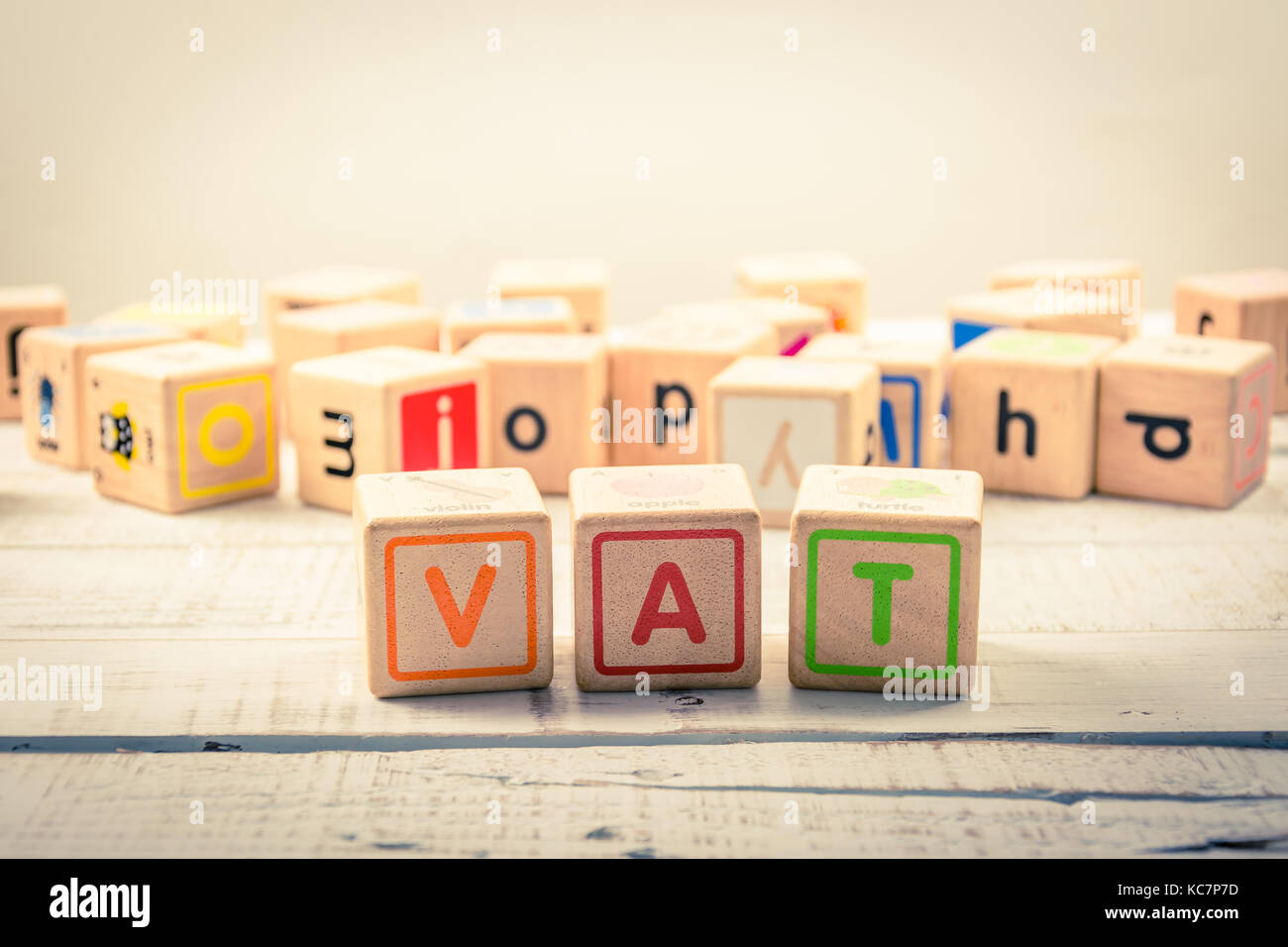 Word 'VAT ' wood Cubic on the wood Stock Photo Alamy