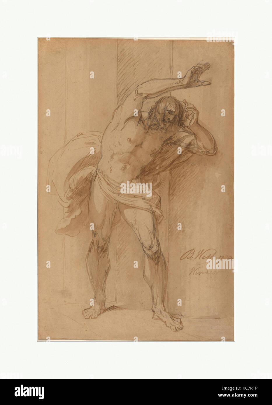 Study for the Crucifixion, 1788, Brown ink applied by brush and pen, black chalk underdrawing; laid paper prepared with a light Stock Photo