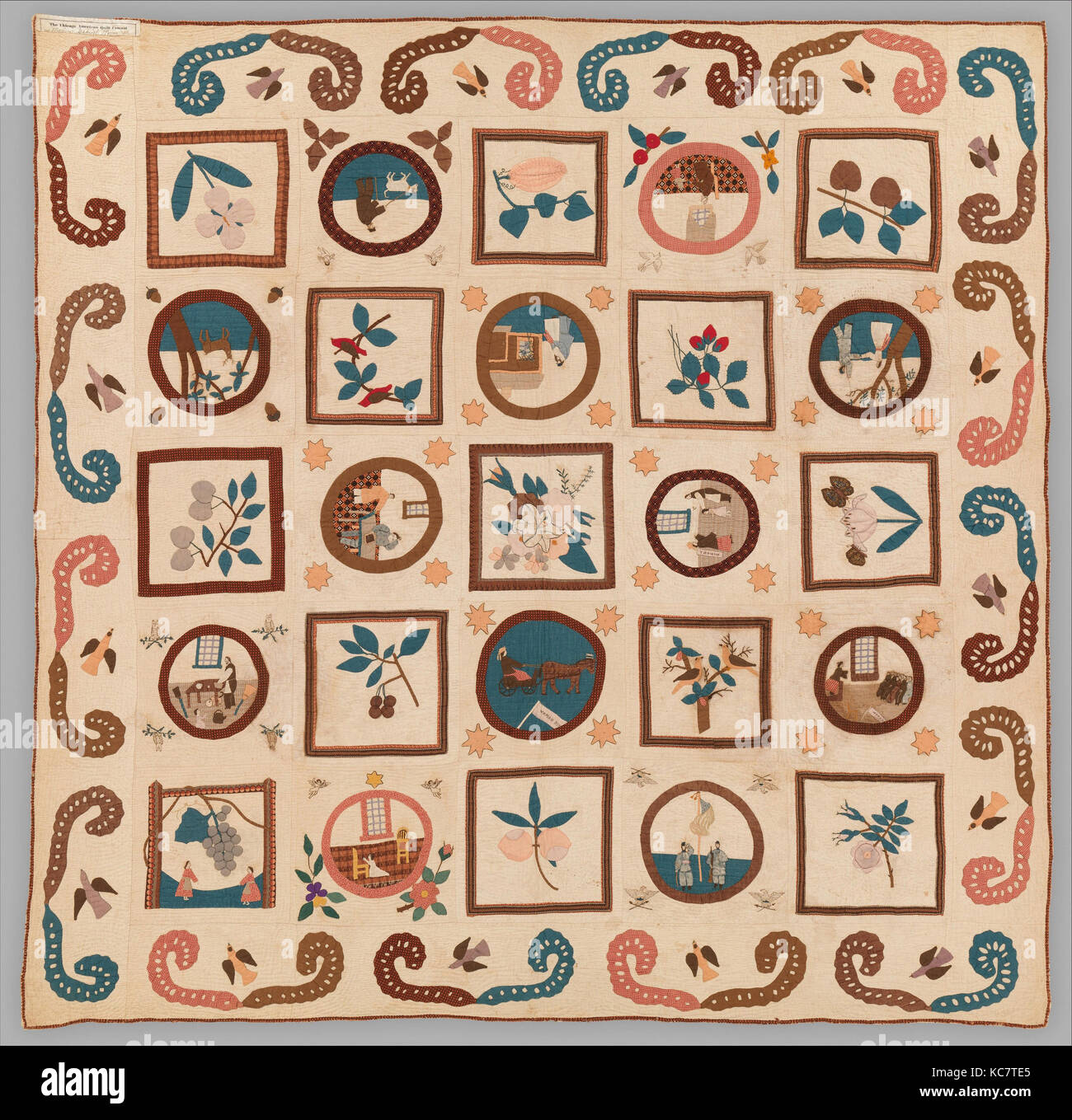 Woman’s Rights Quilt, ca. 1875, Made in Illinois, United States, American, Cotton, 70 × 69 1/2 in. (177.8 × 176.5 cm), Textiles Stock Photo