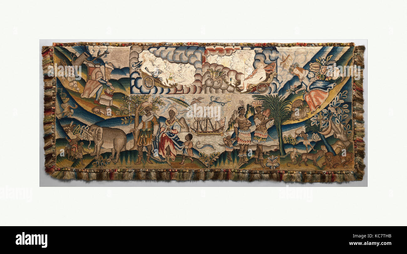 Panel from a table carpet showing the Four Continents, the Seasons, and Four Planets, between 1662 and 1680 Stock Photo
