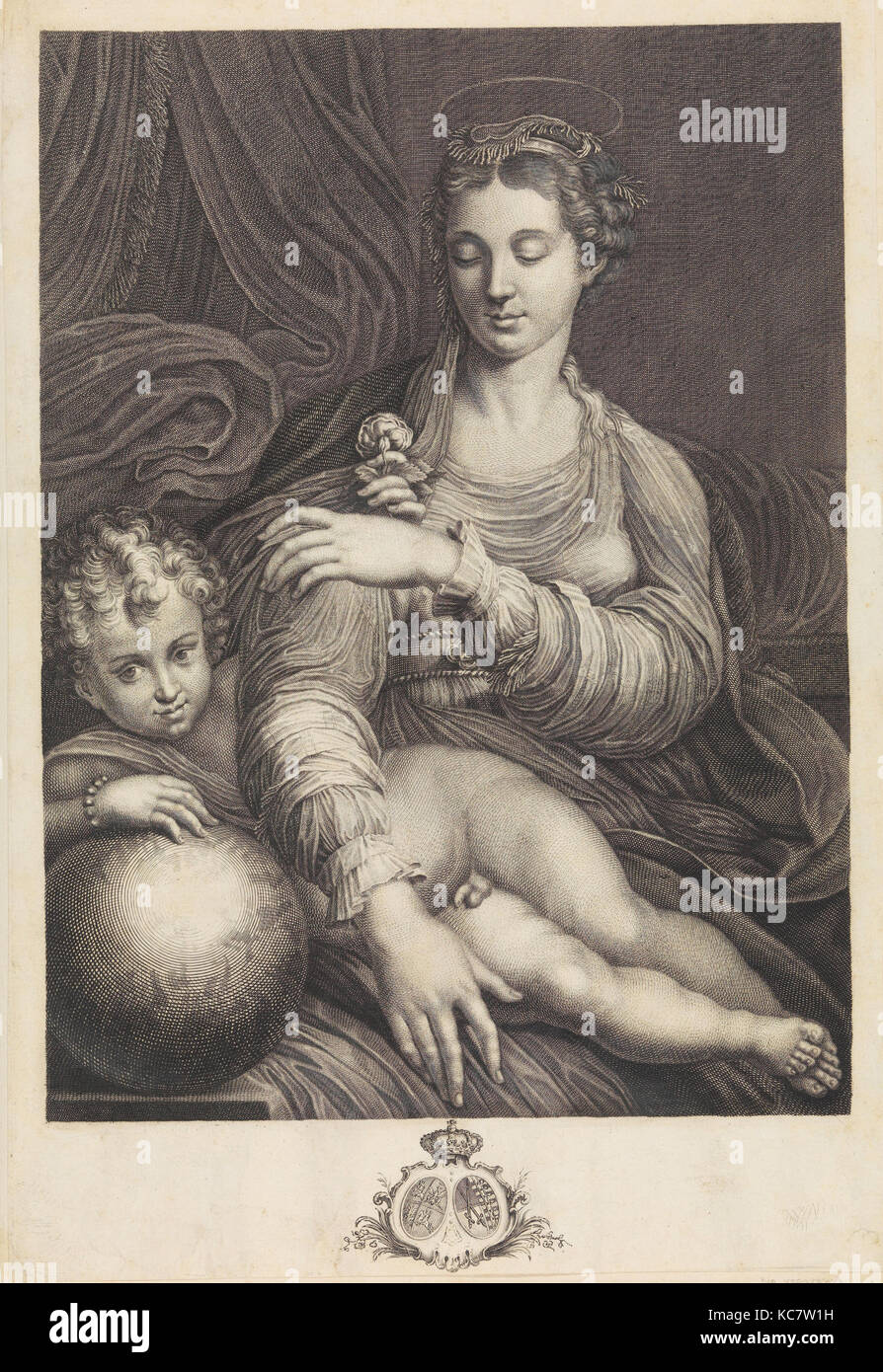 Madonna of the Rose, Engraved by Johann Christian Teucher Stock Photo