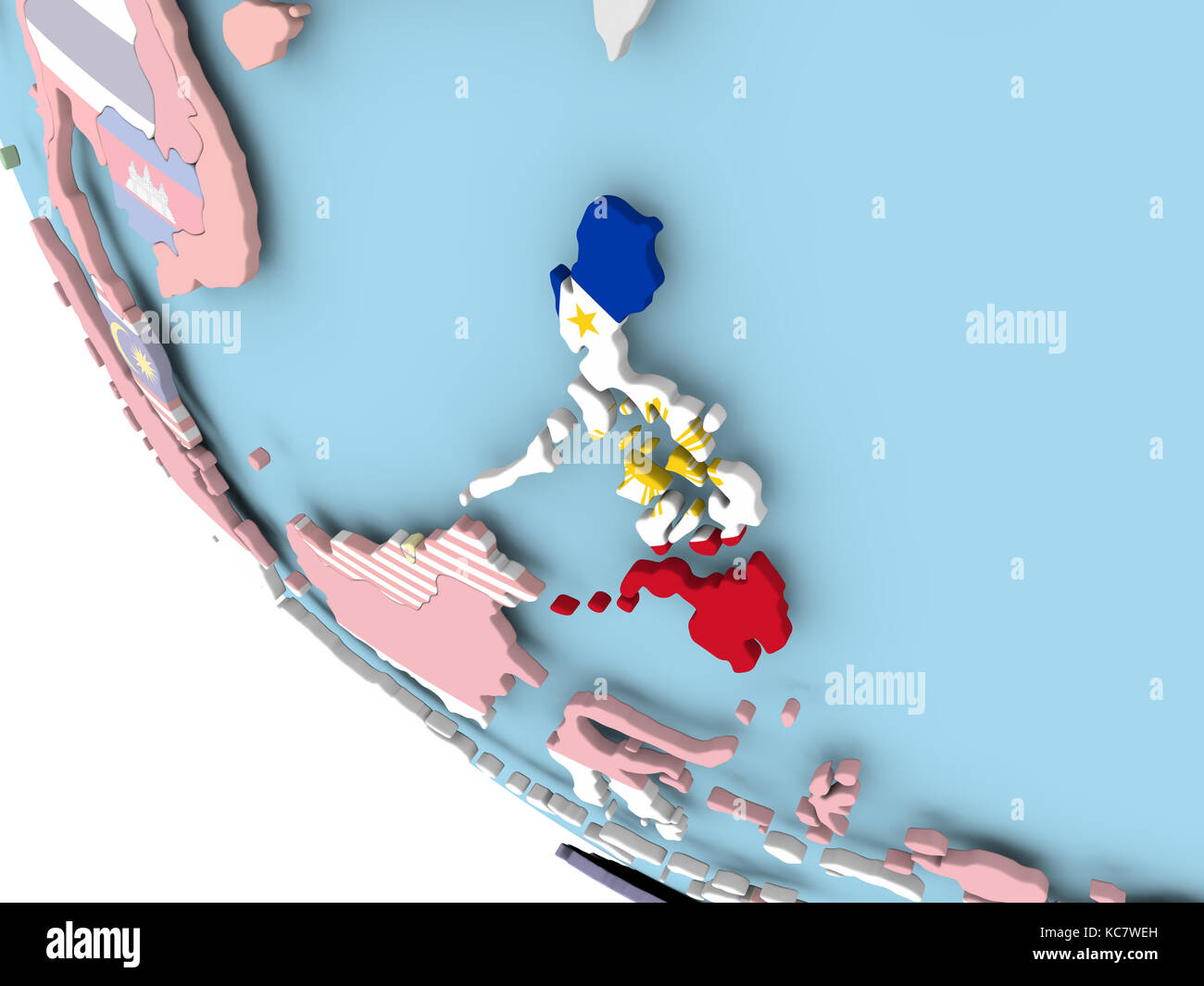 Philippines on bright political globe with embedded flag. 3D ...