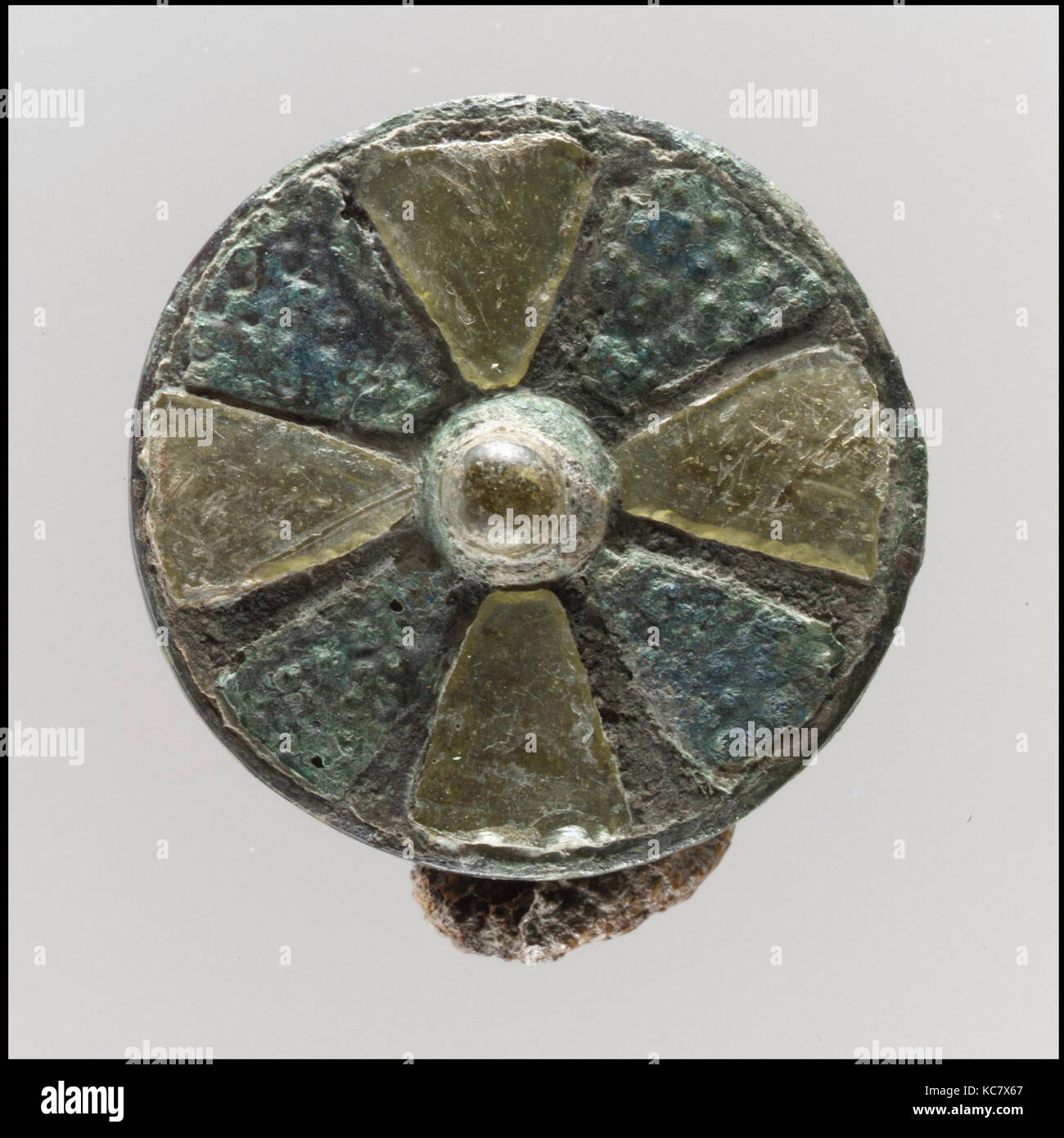 Disk Brooch, 6th century, Frankish, Copper alloy cloisons, side and back; glass and patterned copper alloy, Overall: 1 3/8 x 13 Stock Photo
