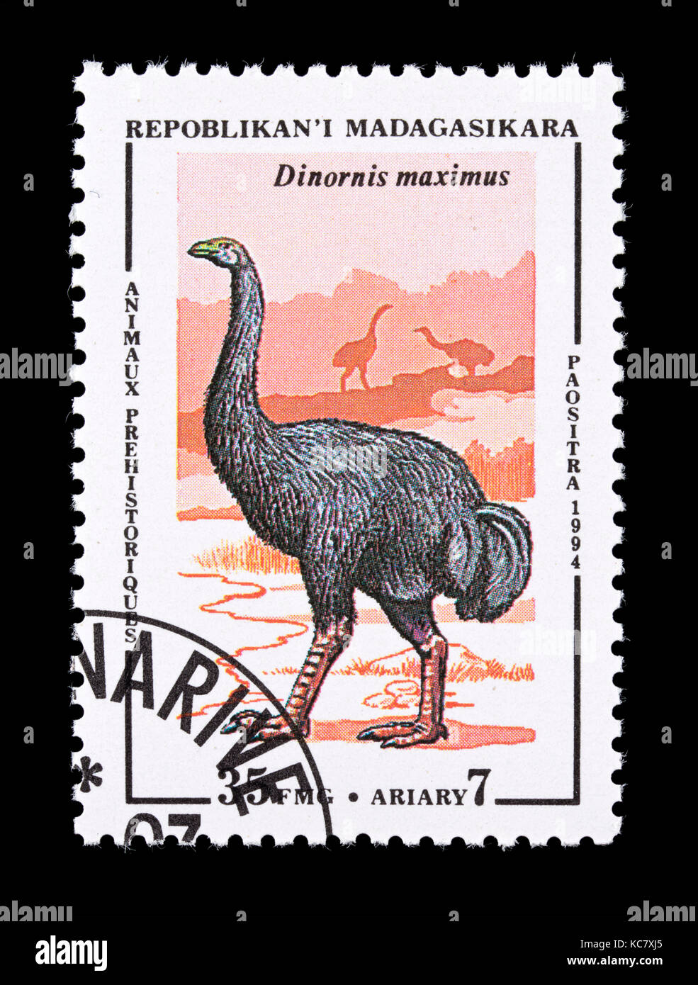 Postage stamp from Madagascar depicting a (Dinornis maximus) Stock Photo
