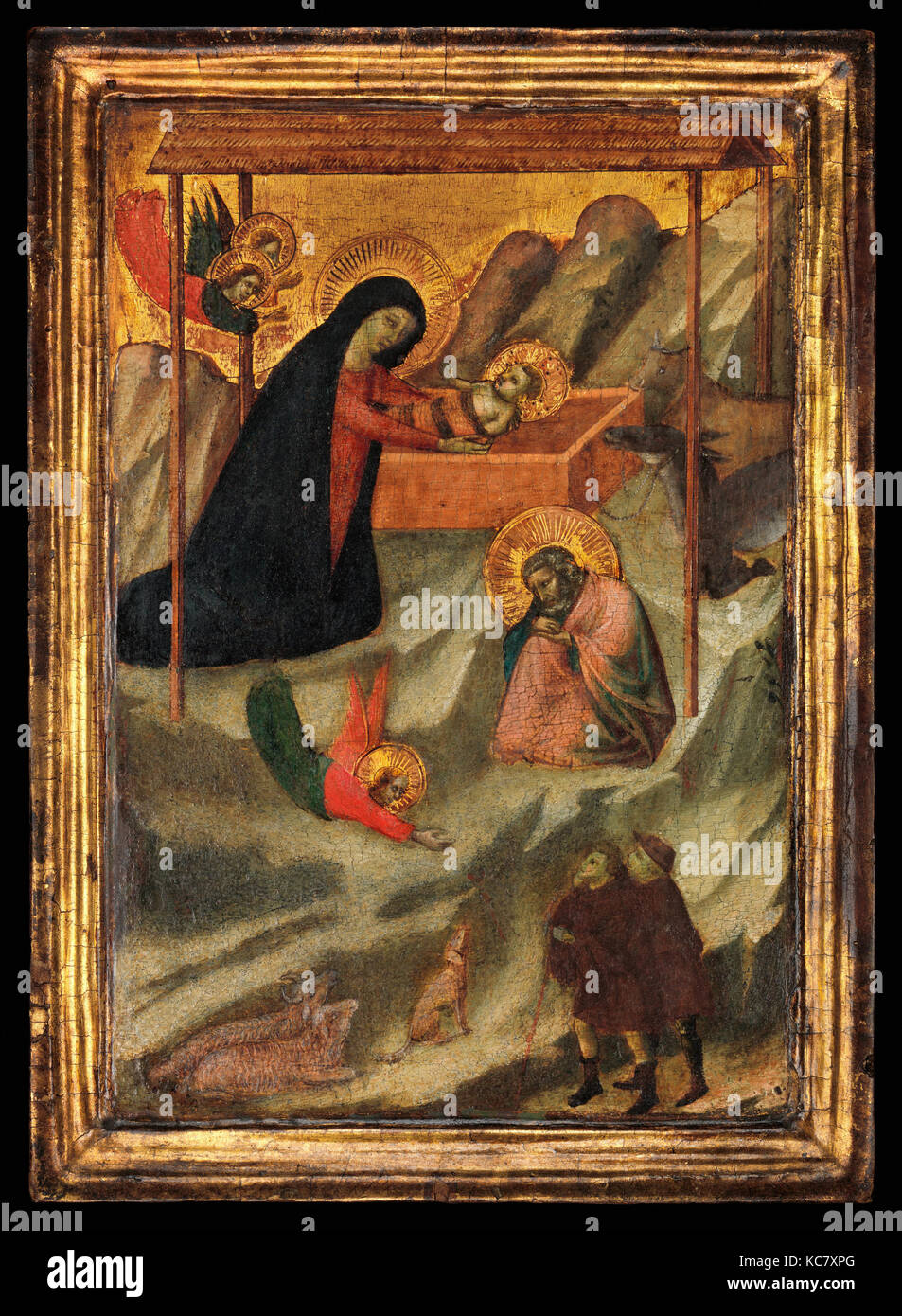 The Nativity, ca. 1320–40, Tempera on wood, gold ground, Overall, with engaged frame, 11 5/8 x 8 3/8 in. (29.5 x 21.3 cm Stock Photo