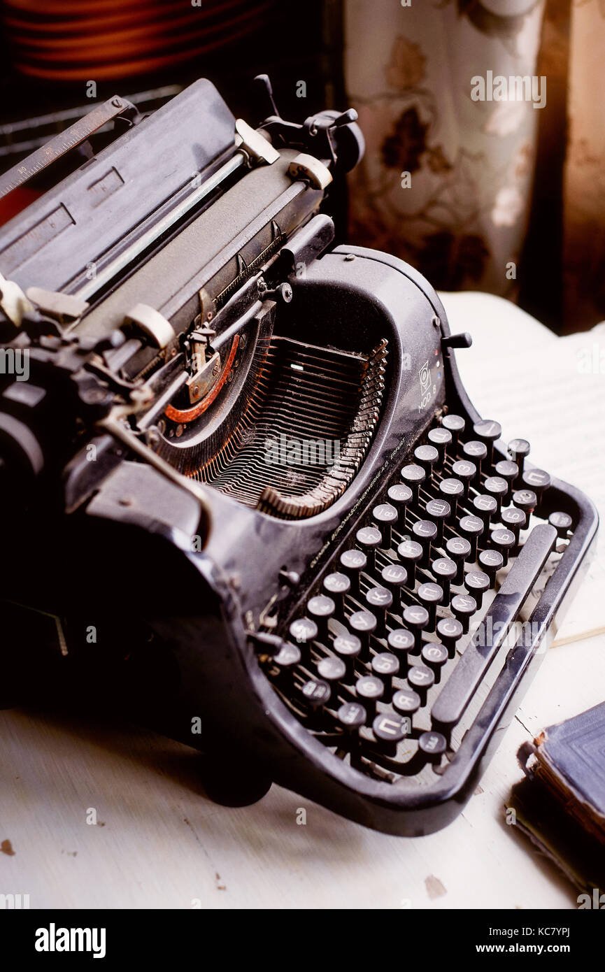 Old metal typewriter, covered in dust and rust.Retro Stock Photo Alamy