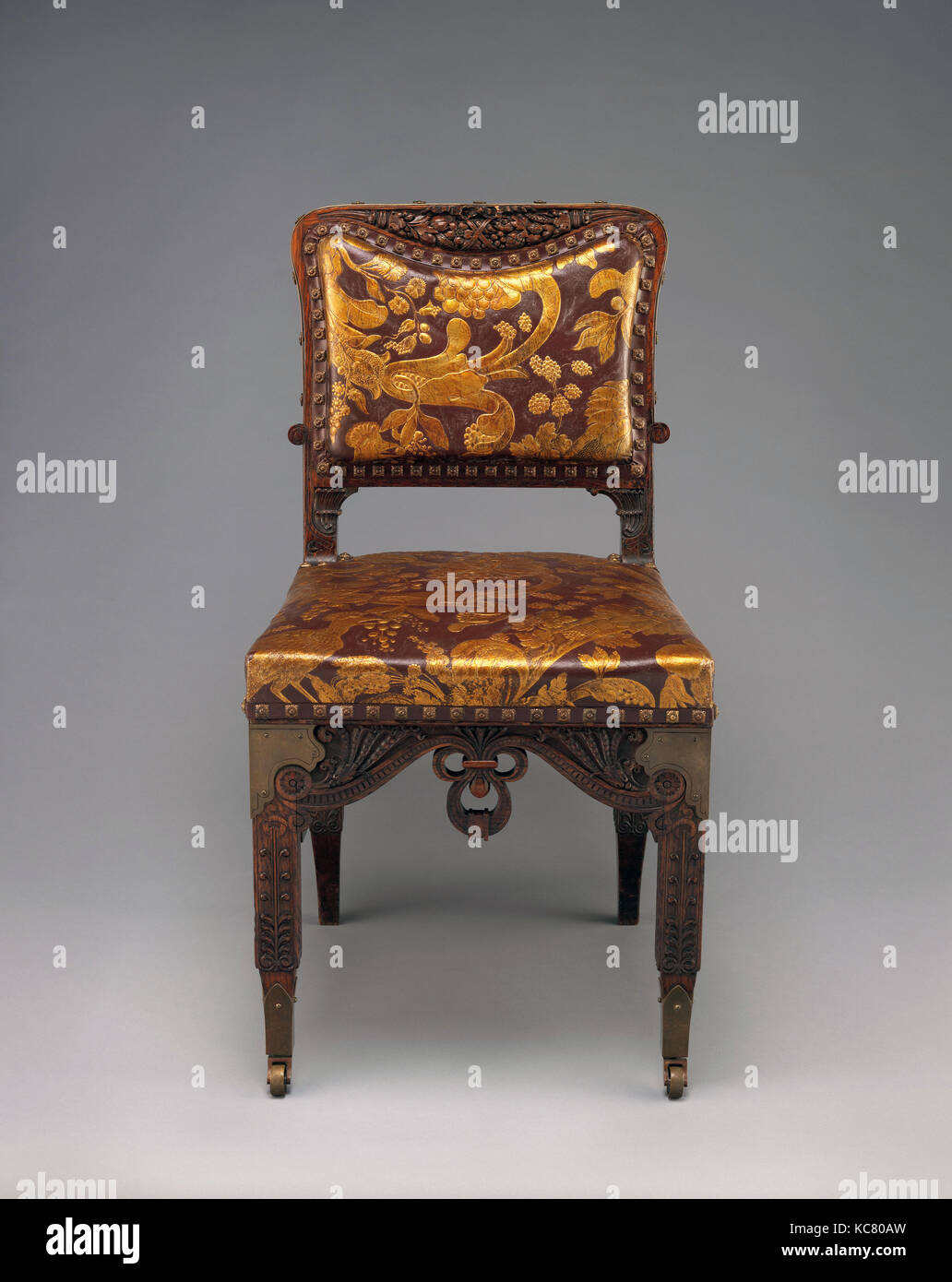 Side chair, 1879–82, Made in New York, New York, United States, American, Oak, brass, and reproduction leather upholstery, 35 x Stock Photo