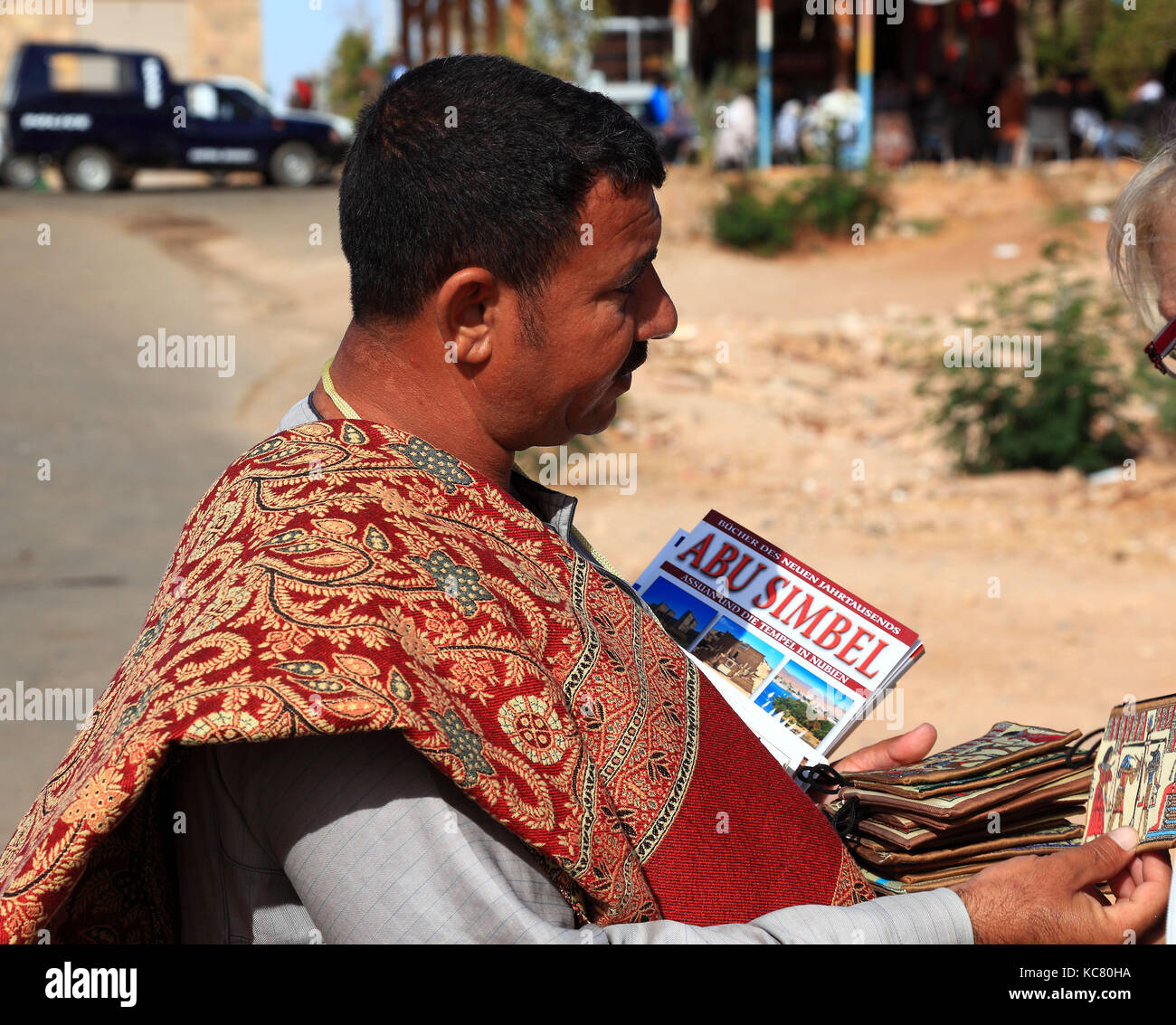 Young Africans sells souvenirs at the temple Abu Simbel, Abu Simbal, Upper Egypt Stock Photo