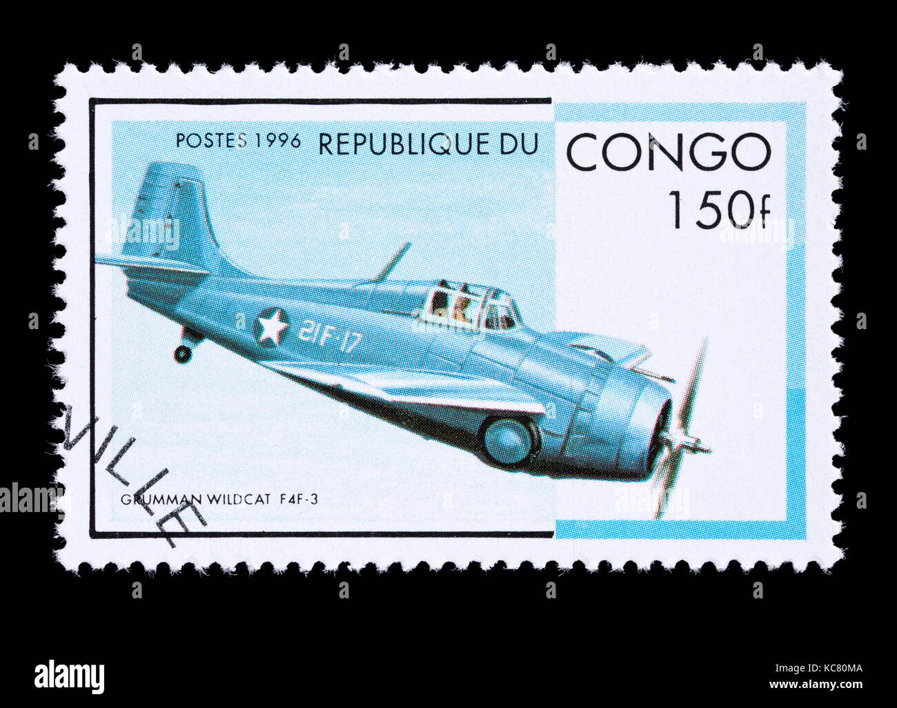 Postage stamp from Congo depicting a Grumman Wildcat F4F-3, naval fighter plane Stock Photo
