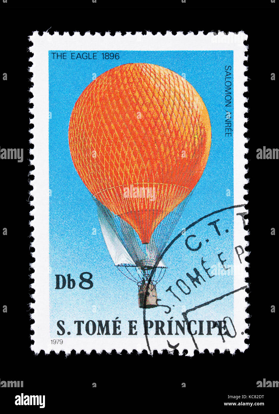 Postage stamp from the Saint Thomas and Prince Islands depicting the Salomon Anree balloon 'The Eagle', 1896. Stock Photo