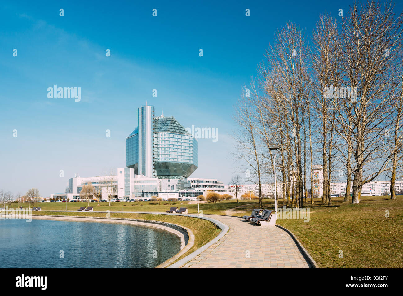 Minsk, Belarus. Building Of National Library Of Belarus In Minsk. Famous Symbol Of Modern Belarusian Culture And Science. Modern Architecture Stock Photo