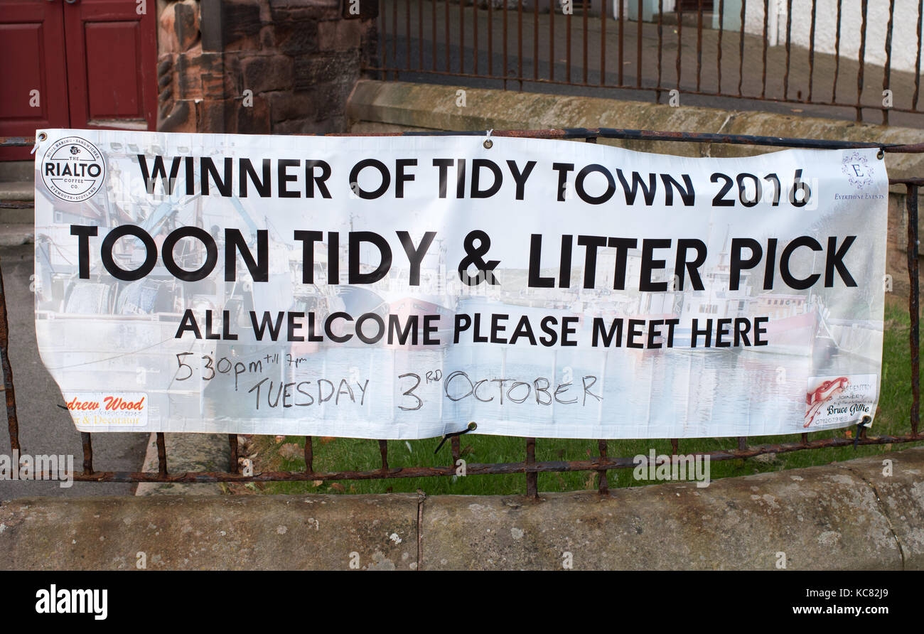Banner at Eyemouth, winner of tidy town 2016, Scotland, UK Stock Photo