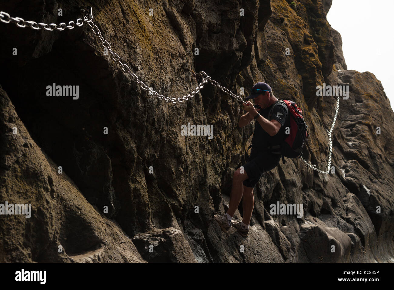 A walker on the Chain Walk, Elie, Fife, Scotland Stock Photo Alamy
