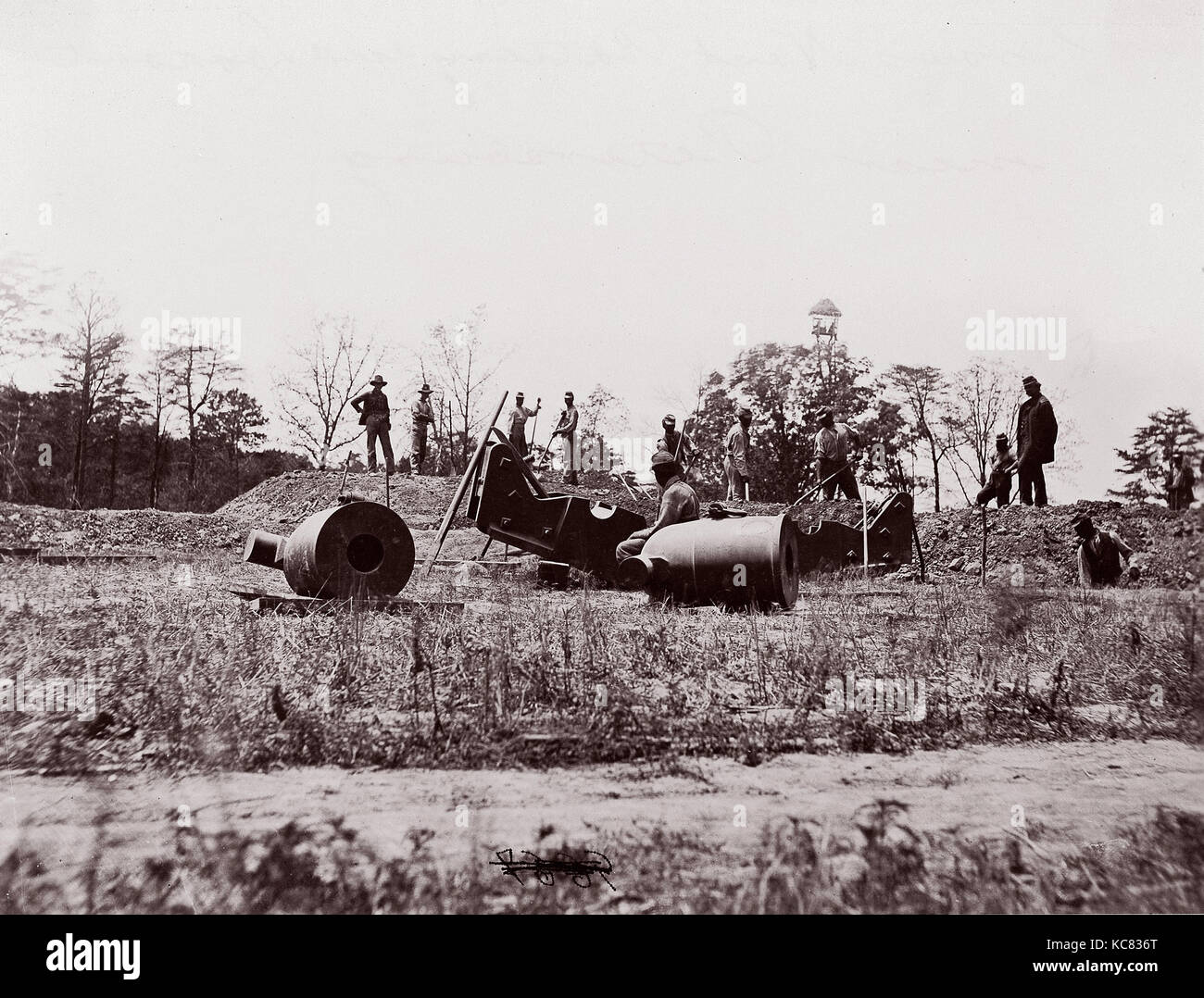 Pontoon Bridge at Deep Bottom, James River, Andrew Joseph Russell, 1864 Stock Photo