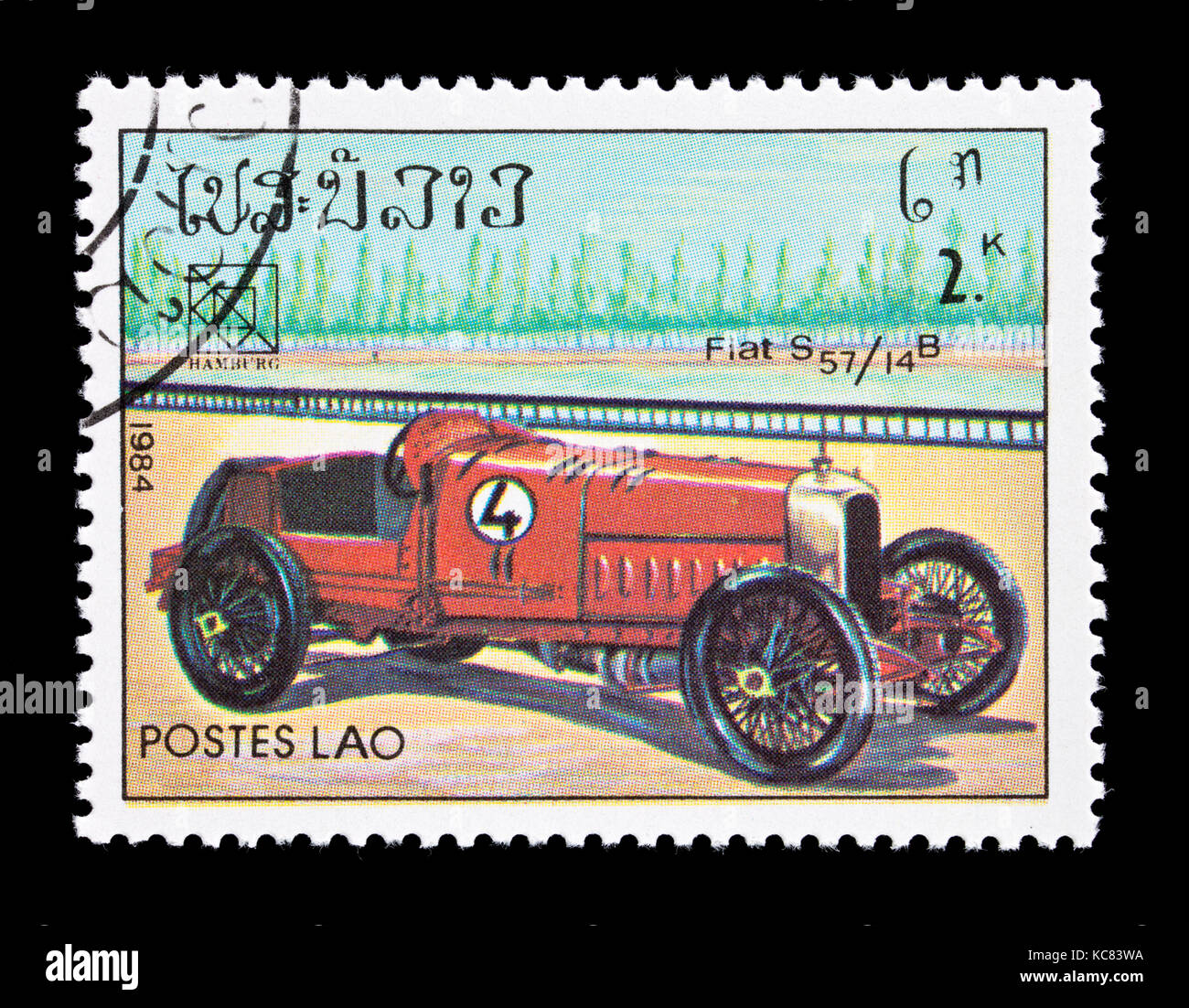 Postage stamp from Laos depicting a Fiat S57/14B Stock Photo