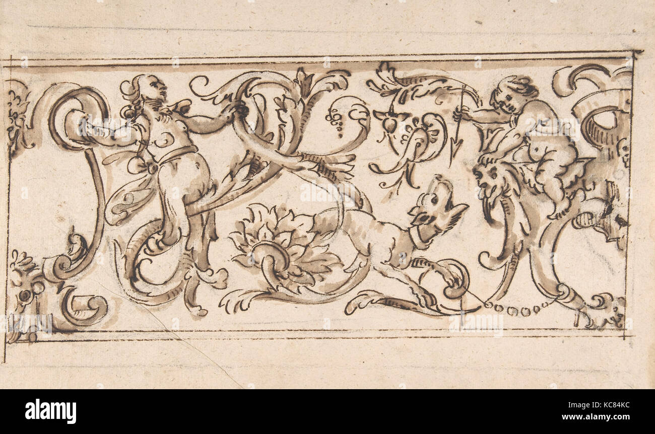 Drawing for a Frieze with Rinceau and Grotteschi, Anonymous, Italian ...