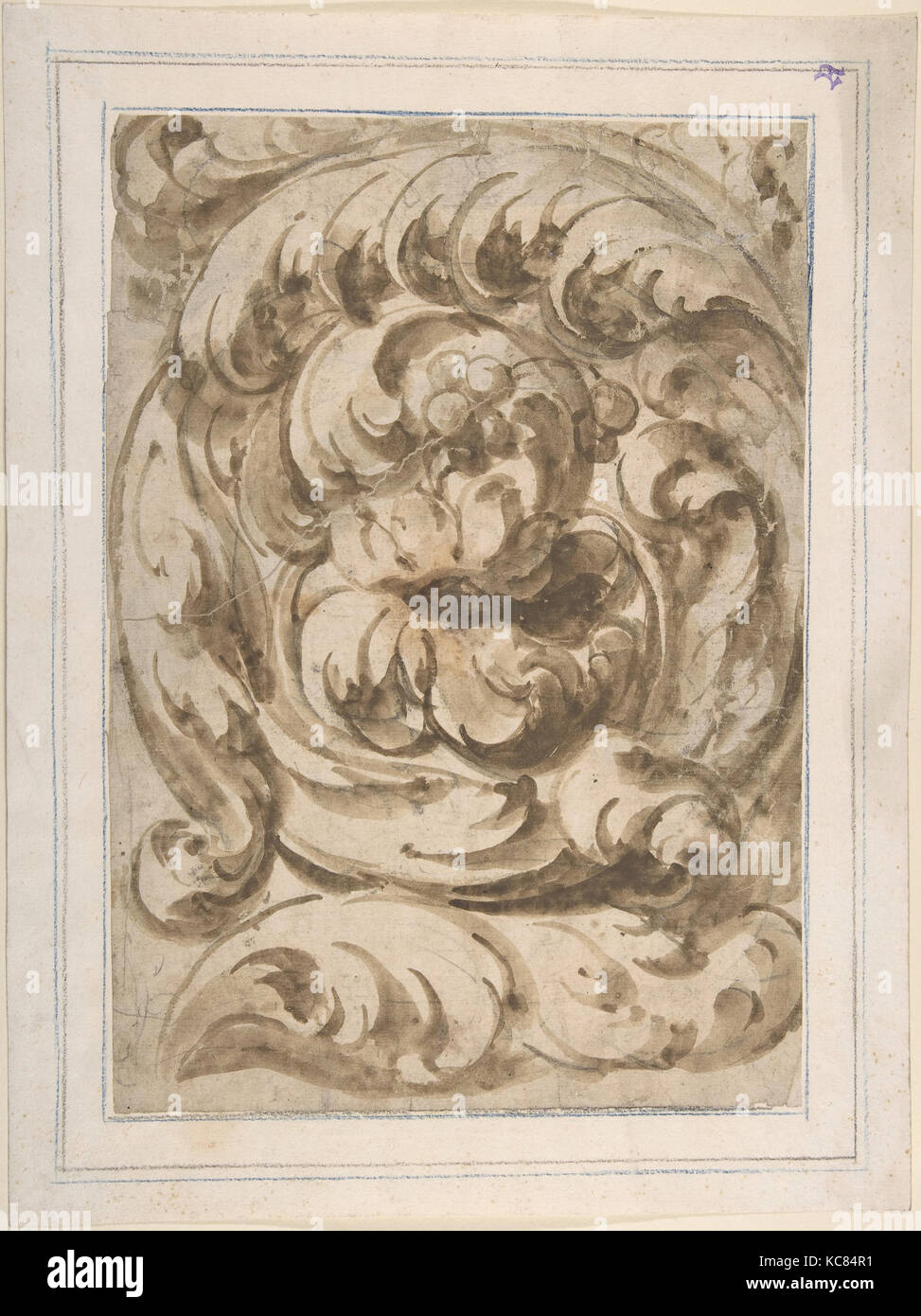 Acanthus Scroll, 17th century, Brush and brown wash, over graphite or black chalk underdrawing, image: 11 15/16 x 8 3/8 in. (30 Stock Photo