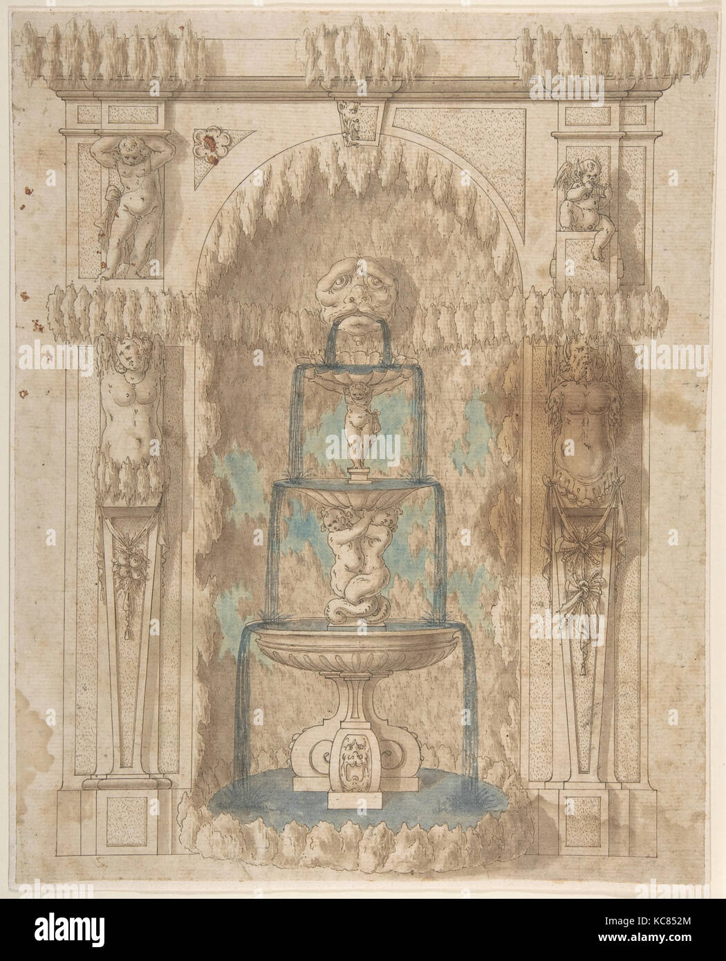 Design for a Grotto with a Fountain, Anonymous, Italian, 17th century Stock Photo