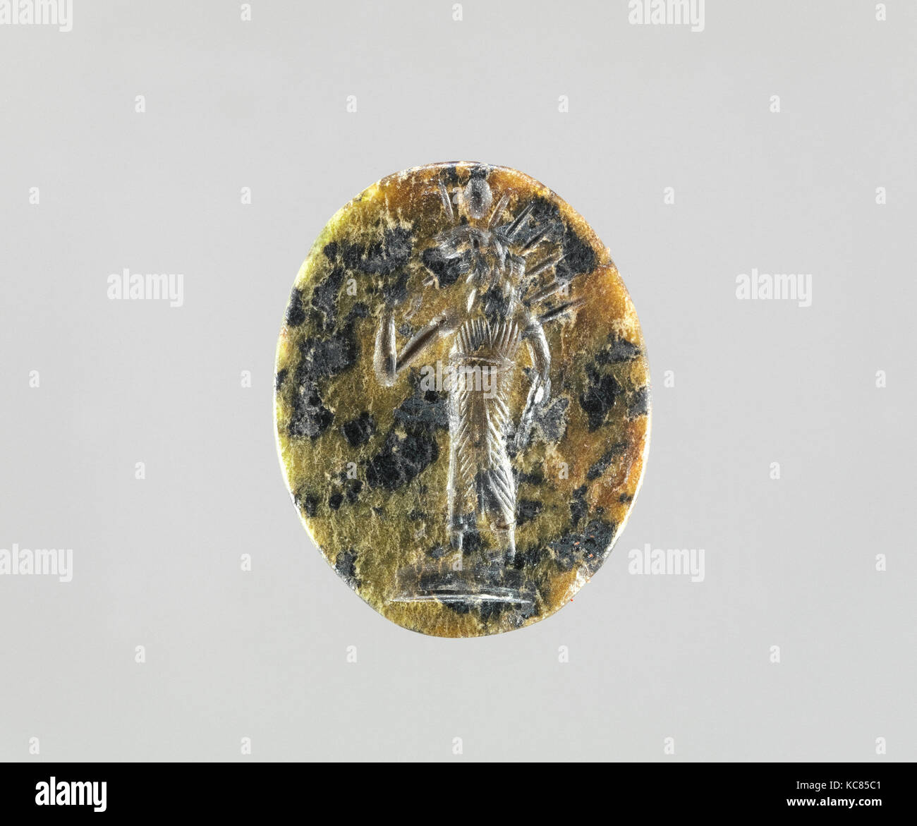 Serpentine intaglio: Radiate lion-headed god, ca. 2nd–3rd century A.D Stock Photo