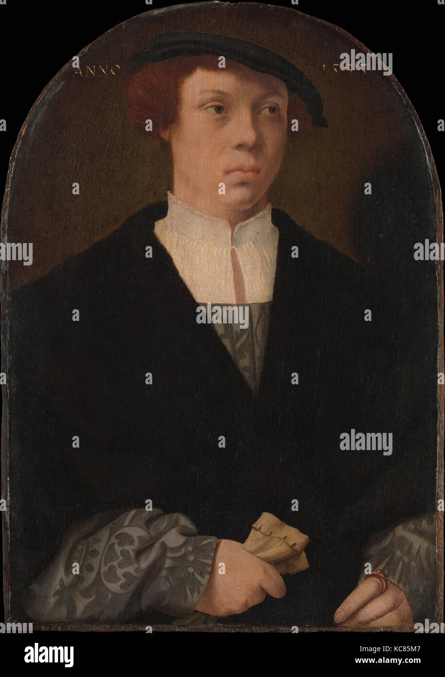 Portrait of a Man, 1533, Oil on oak, Overall, with arched top, 12 x 8 7/8 in. (30.5 x 22.5 cm); painted surface 11 3/4 x 8 1/8 Stock Photo