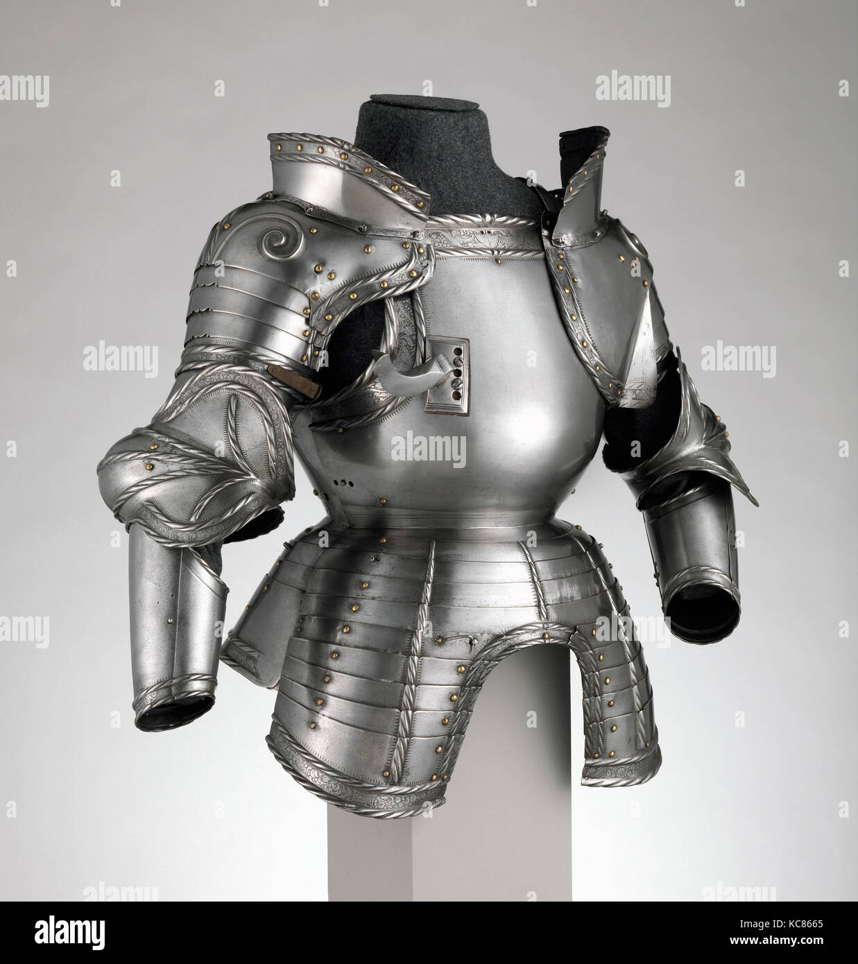Portions of a Field Armor, dated 1524, probably Augsburg, German, probably Augsburg, Steel, leather, H. as mounted 29 3/4 in. (7 Stock Photo