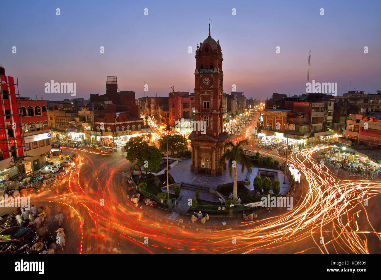 Faisalabad clock tower, center of eight converging bazaars and one of the busiest yet most