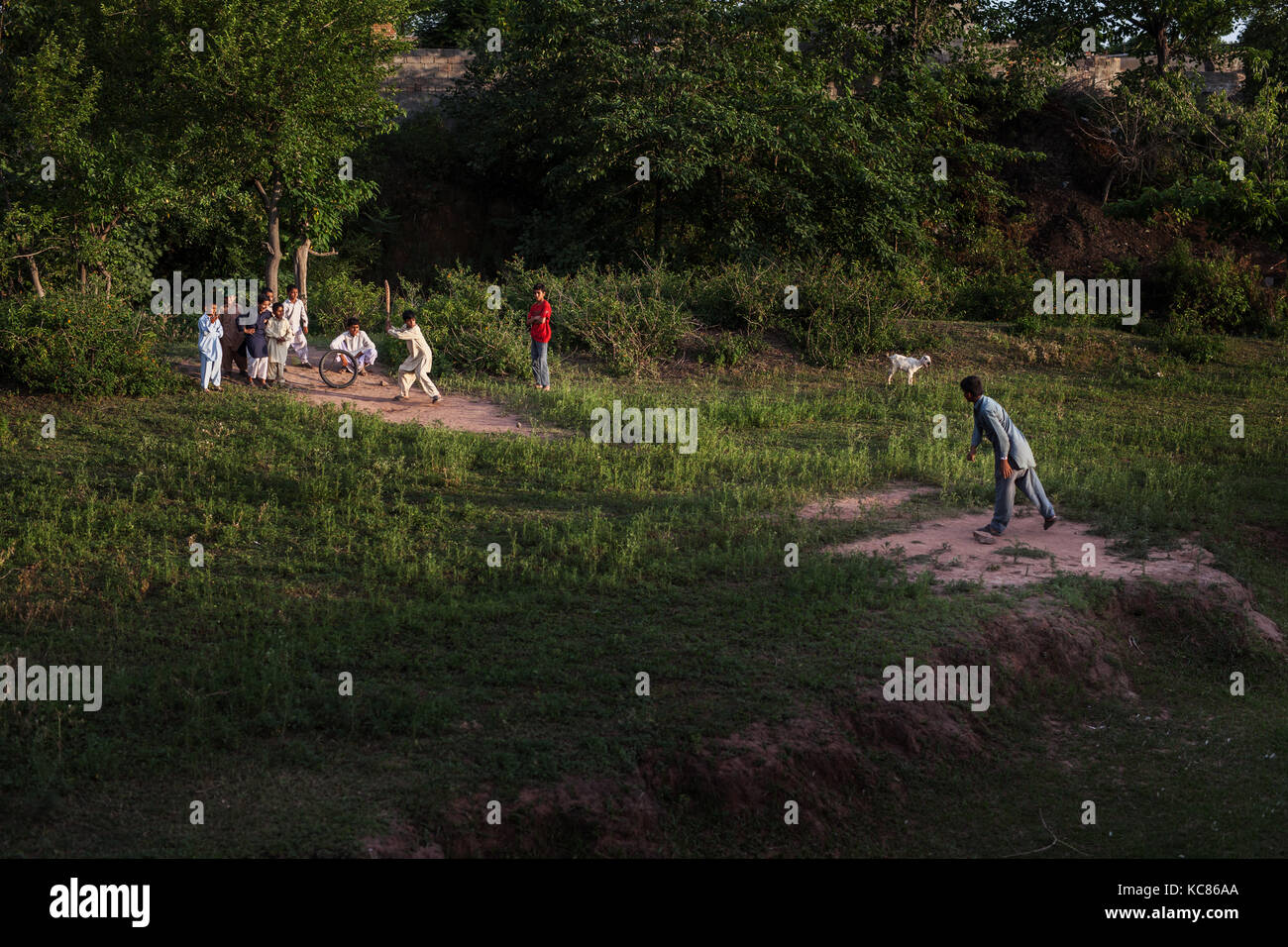 Cricket time in Village Stock Photo