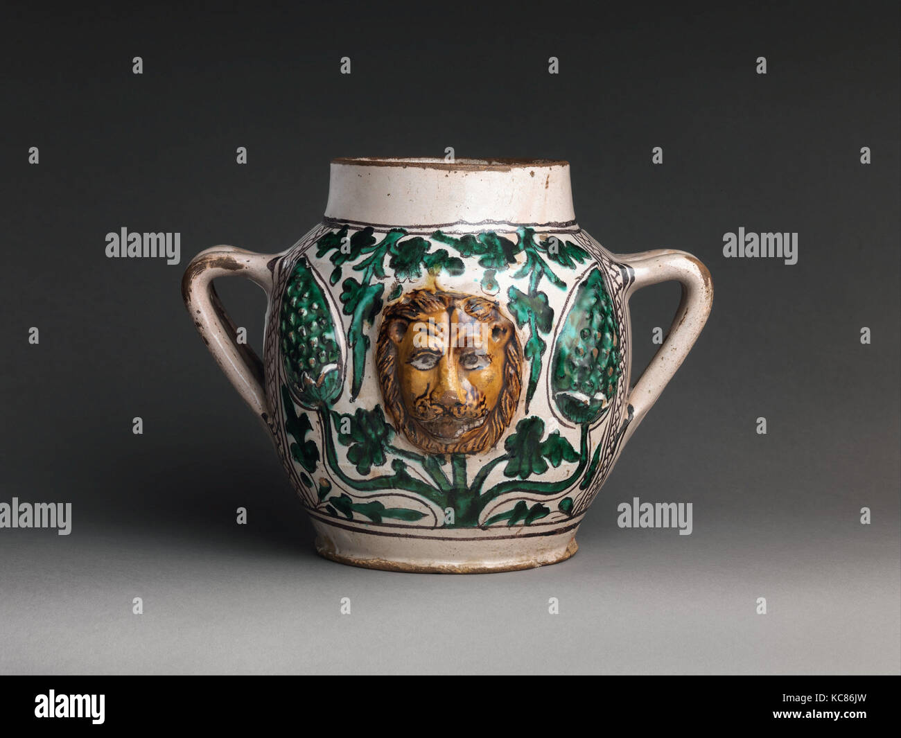 Two-Handled Jar with Lions' Heads, early 15th century Stock Photo
