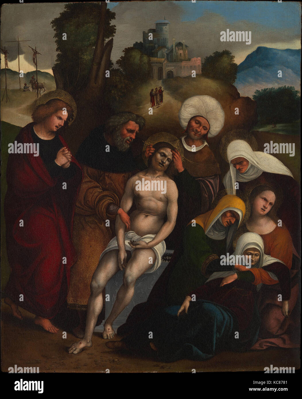 The Lamentation, ca. 1514–16, Oil on wood, 22 × 18 in. (55.9 × 45.7 cm), Paintings, Ludovico Mazzolino (Italian, Ferrara ca. 148 Stock Photo