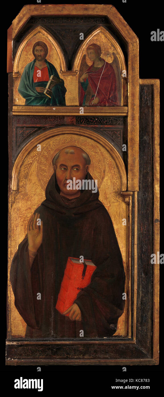 Saint Benedict, 1320s, Tempera on wood, gold ground, Overall, with framing elements, 49 x 20 7/8 in. (124.5 x 53 cm); Saint Stock Photo