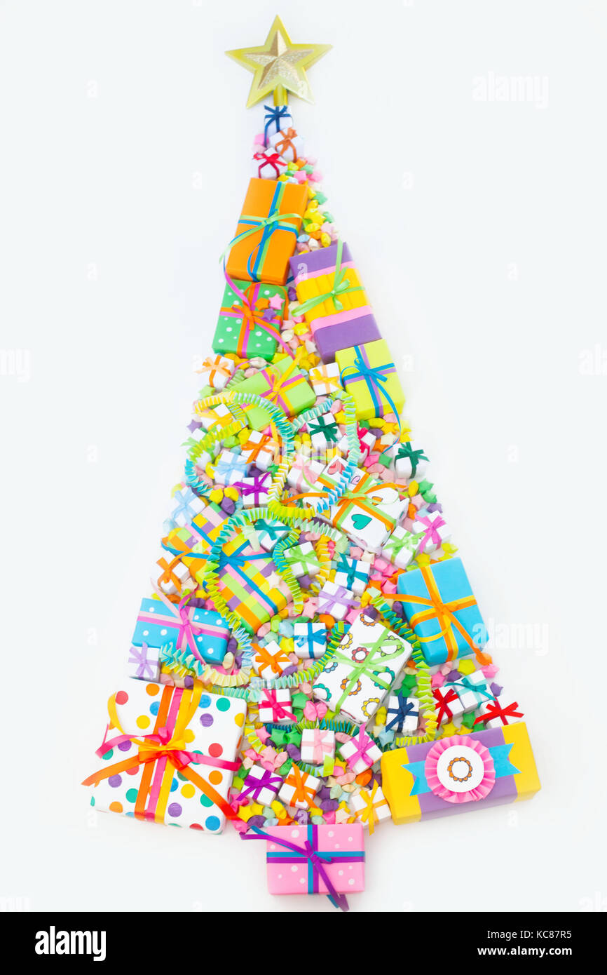 Christmas tree made from gift boxes. Alternative Christmas tree Stock