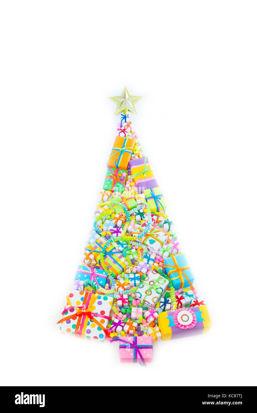 Christmas tree made from gift boxes. Alternative Christmas tree Stock