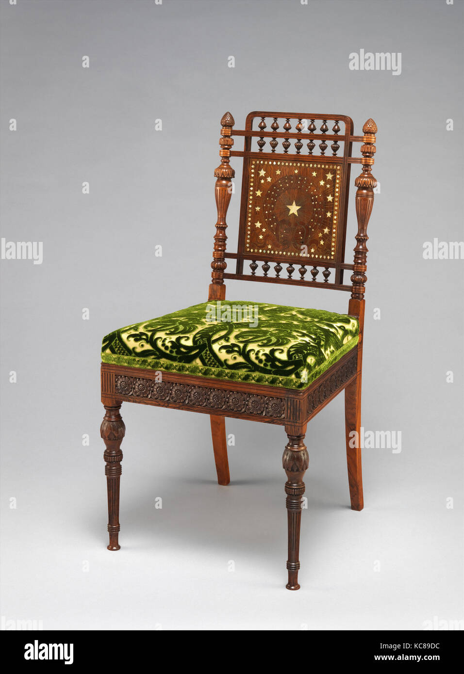Side chair, 1879, Made in New York, New York, United States, American, Rosewood, brass, mother-of-pearl, and reproduction Stock Photo