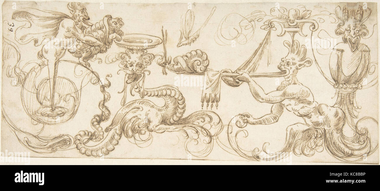 Design for a Frieze with Grotesques, attributed to Andrés de Melgar, ca. 1545–60 Stock Photo