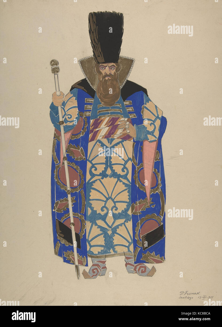 Costume Study for a Robed, Bearded Boyar with Staff, Pavel Petrovic Froman, early 20th century Stock Photo