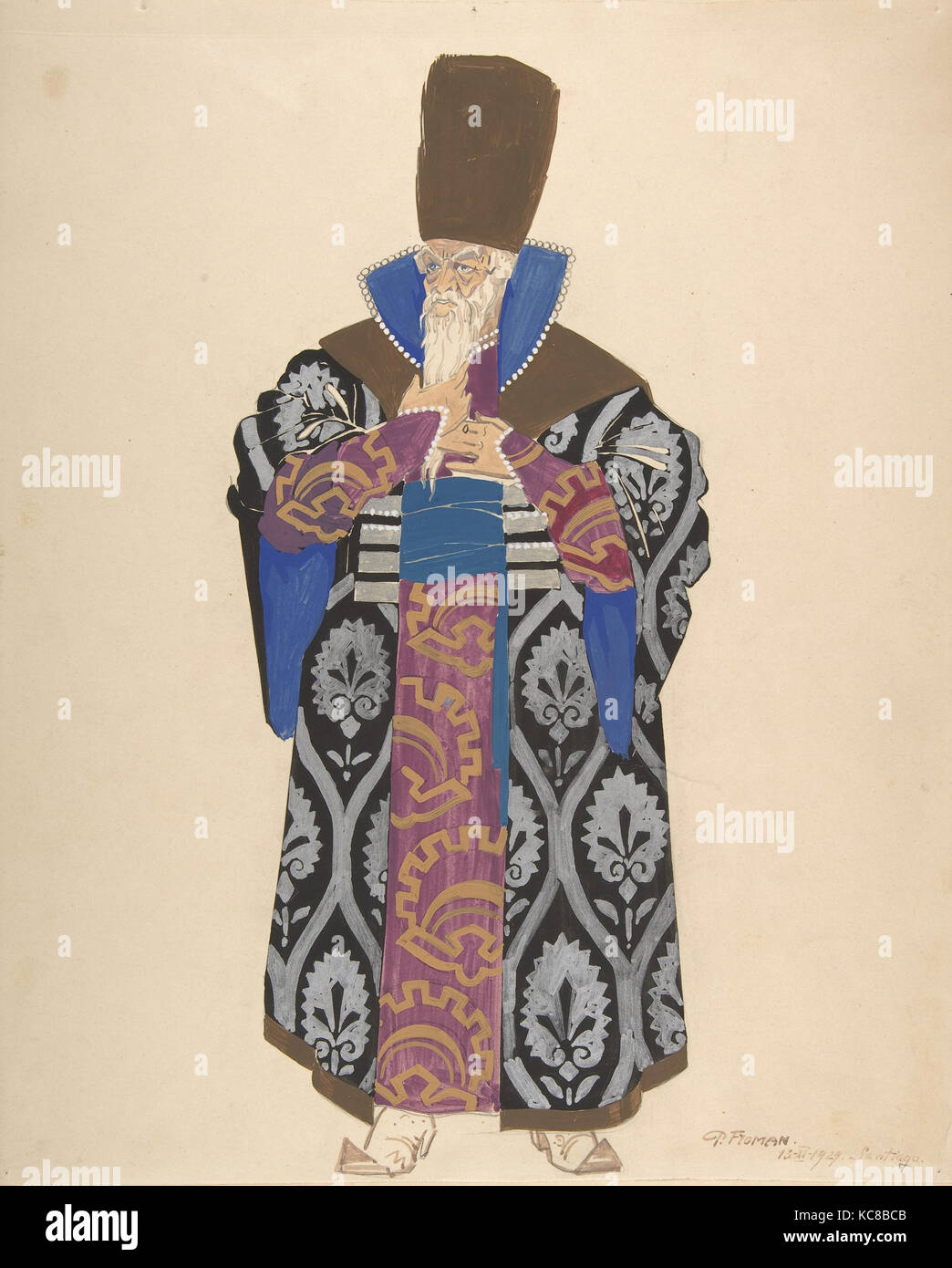 Costume Study for Robed Boyar with White Beard, Pavel Petrovic Froman, 1929 Stock Photo