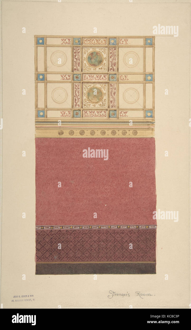 Design For Wall Elevation With Diapered Wainscoting And A Coffered