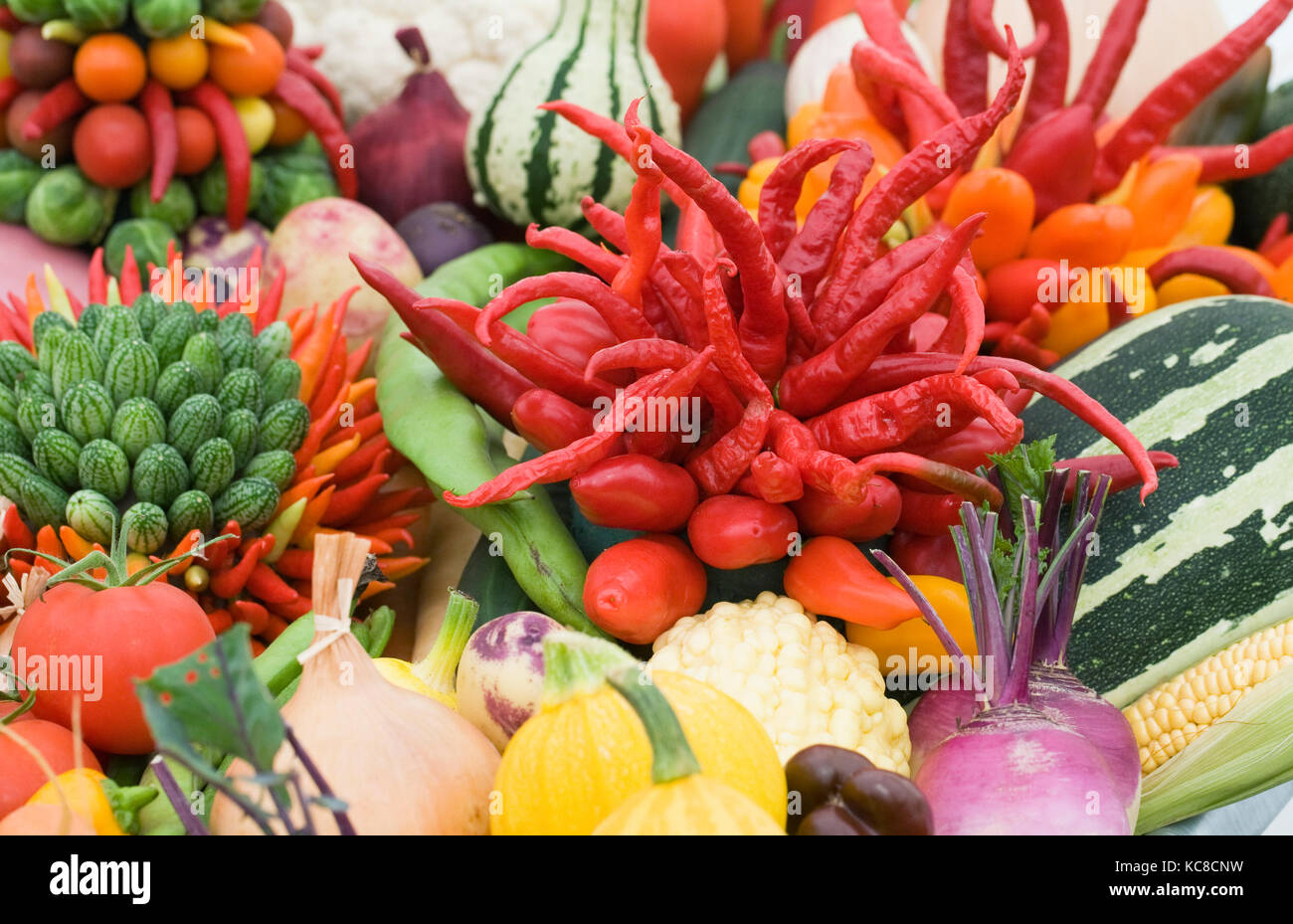 Arrangement of vegetables at Malvern Autumn flower show. Stock Photo