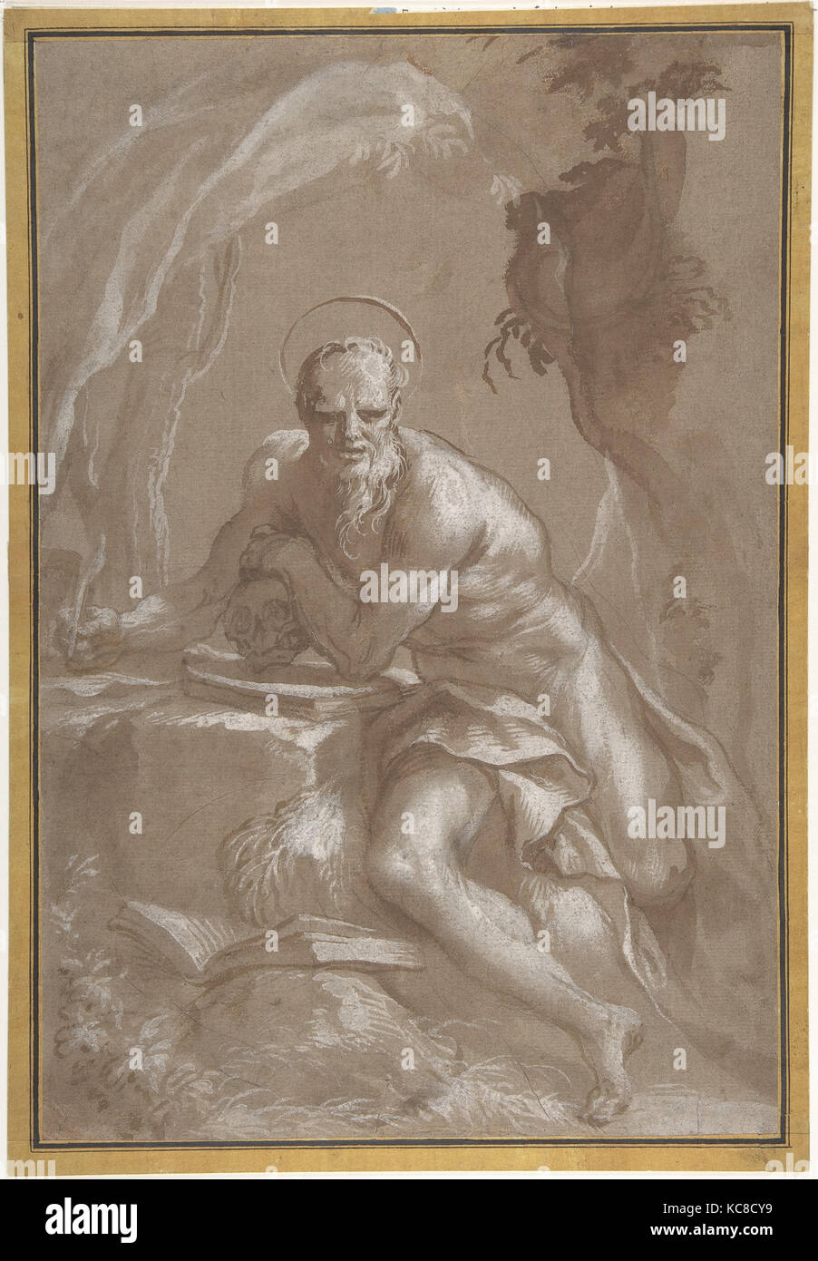 Saint Jerome in the Wilderness, Domenico Piola, 1627–1703 Stock Photo