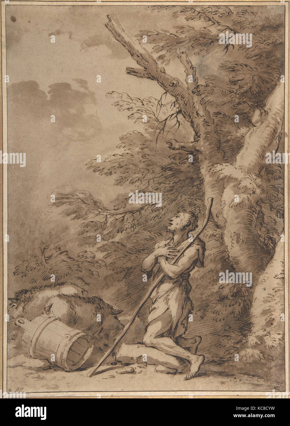 The Prodigal Son Kneeling Repentant among Swine, Salvator Rosa, 1615–73 Stock Photo