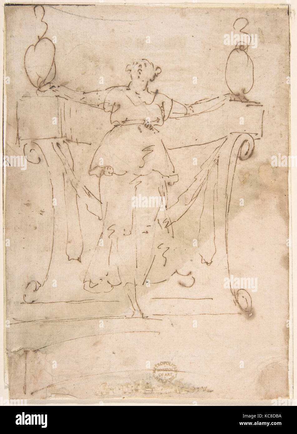 Female Figure, 16th century, Pen and brown ink, 7-1/8 x 5-1/8 in. (18.1 x 13.0 cm), Drawings, Anonymous, Italian, 16th century Stock Photo