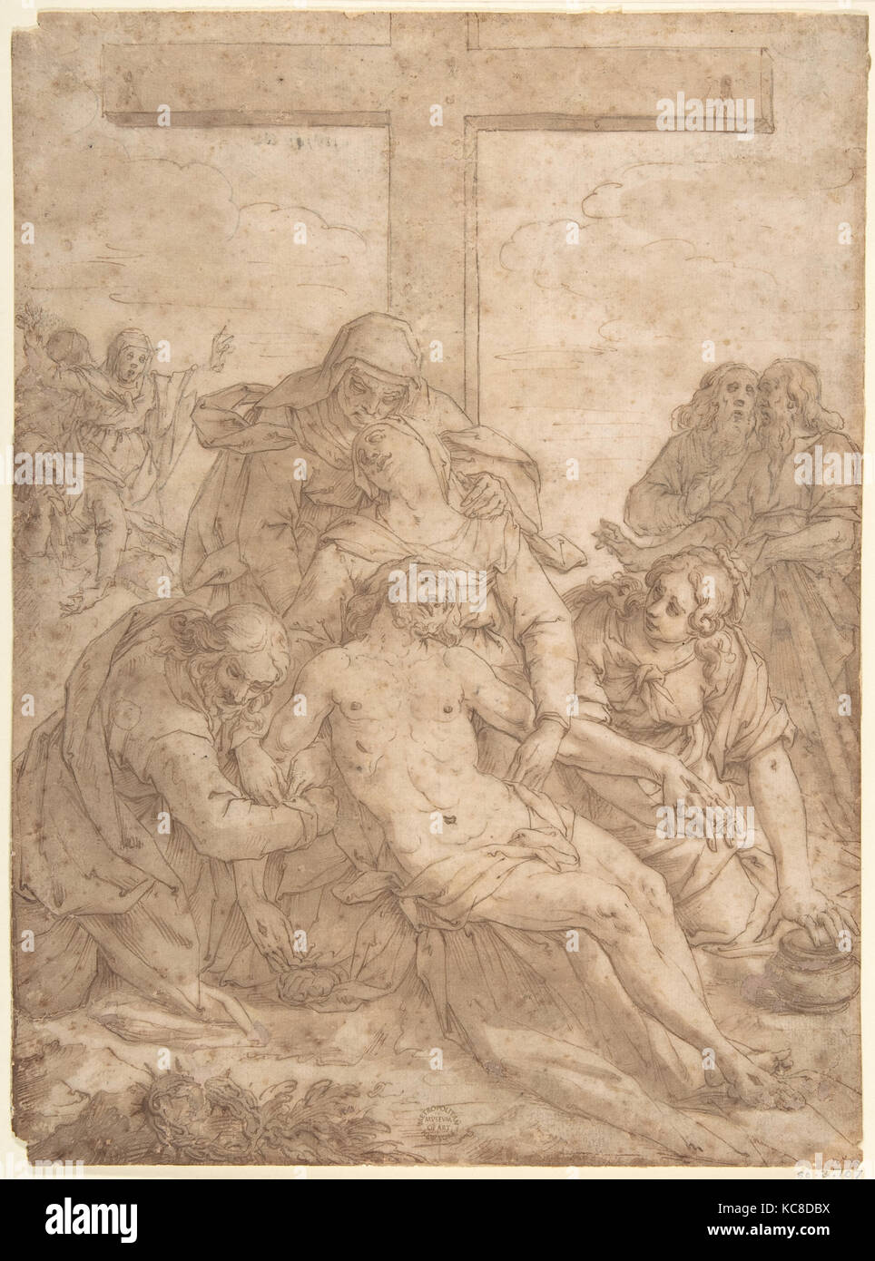 Descent from the Cross, 1615–16, Pen and brown ink, brush and brown wash on buff paper, 12 1/2 x 9 1/4in. (31.8 x 23.5cm Stock Photo