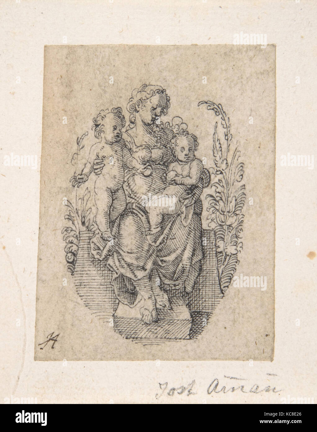 A Seated Personification of Charity with two Children, Jost Amman, 1539–91 Stock Photo