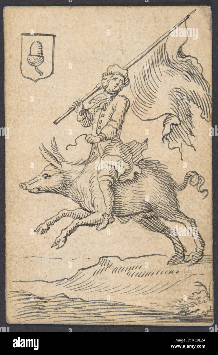 Acorn Knave: A Man Astride a Swine, Johannes Brandenberg, 1712 or later Stock Photo