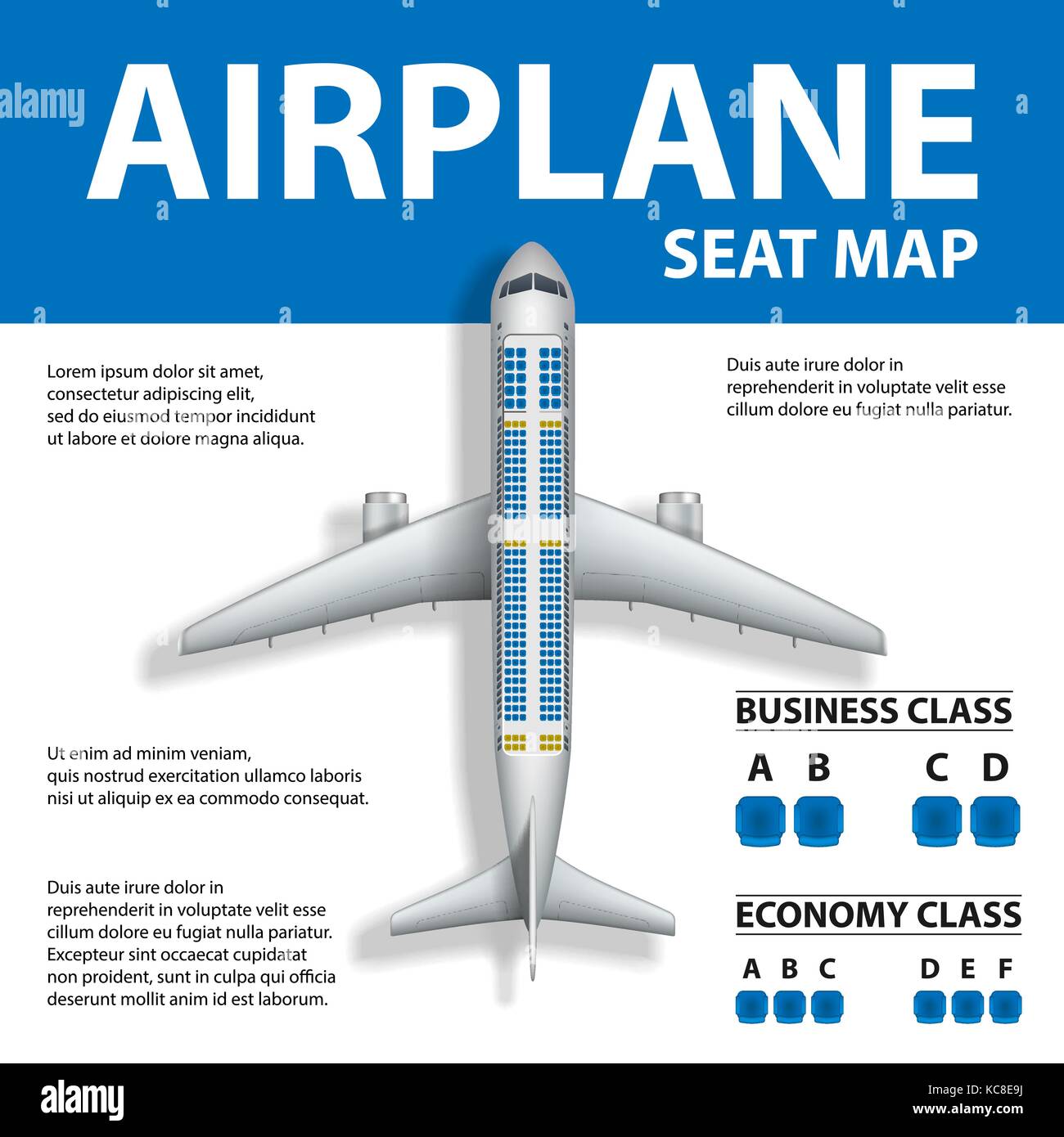 Banner, poster, flyer with Airplane Seat Map. Plane Business and