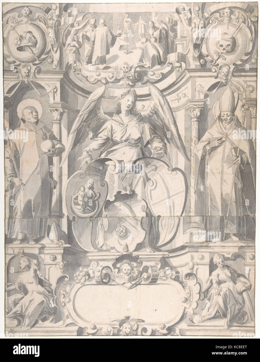 Design for a Stained Glass Window or  Frontispiece with the Arms of a Cleric, Johann Heiss, mid-17th–early 18th century Stock Photo